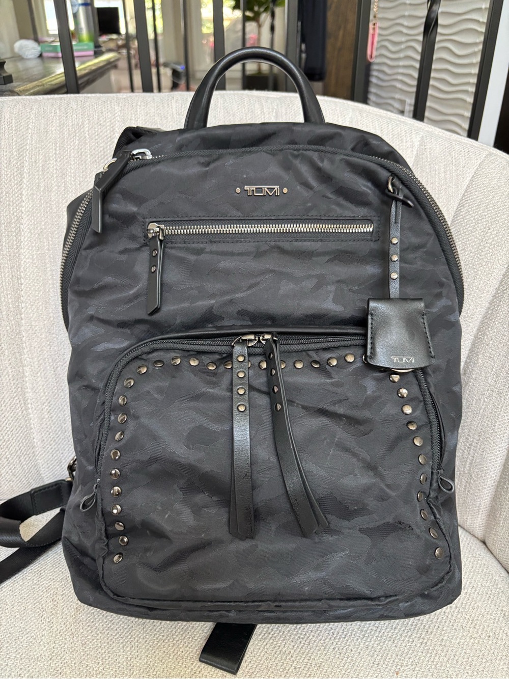 TUMI Black Camoflage Nylon Voyageur Backpack
